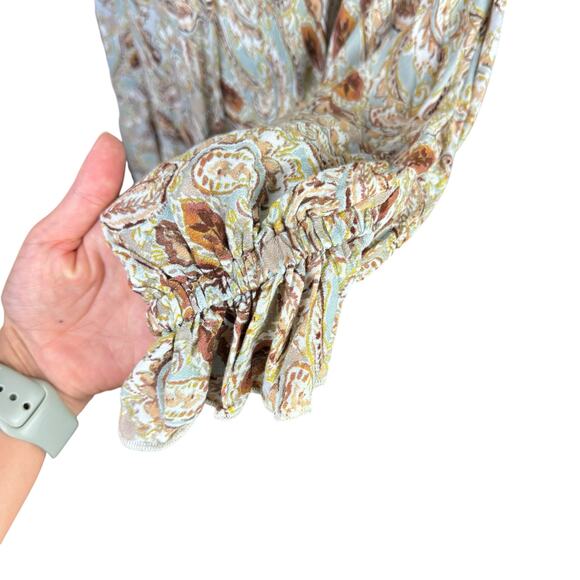 Aura Falling Foliage Brown Floral Paisley Long Sleeve Tiered Peasant Maxi Dress - Picture 8 of 12